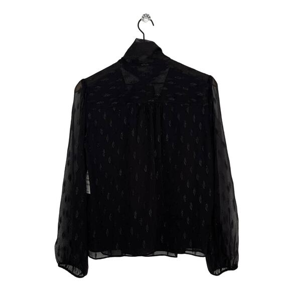 NEW Alfani Printed Sheer Sleeve Neck Tie Blouse Black Women's Size Medium - Picture 3 of 8